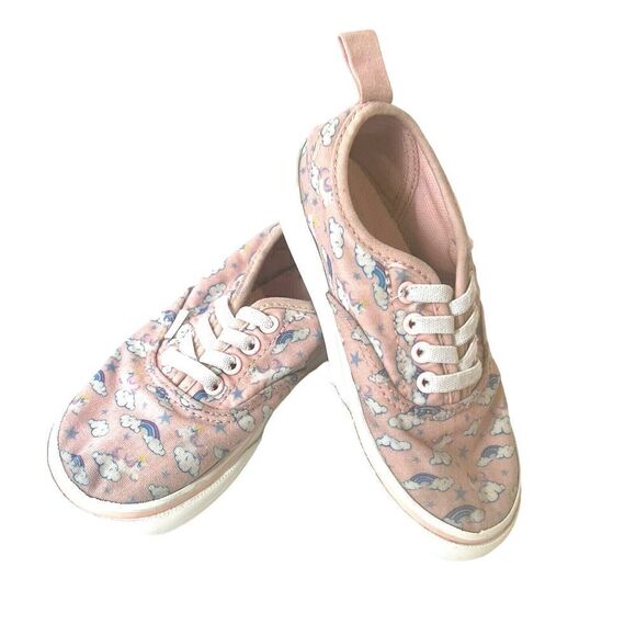 Vans Classic Kids Little Girls 9 Pink Rainbow/Cloud Low Top Slip On Canvas Shoes - Picture 1 of 10